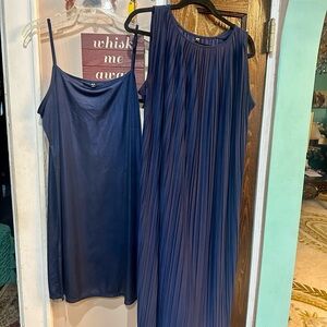 Uniqlo Deep Blue Pleated Midi Dress